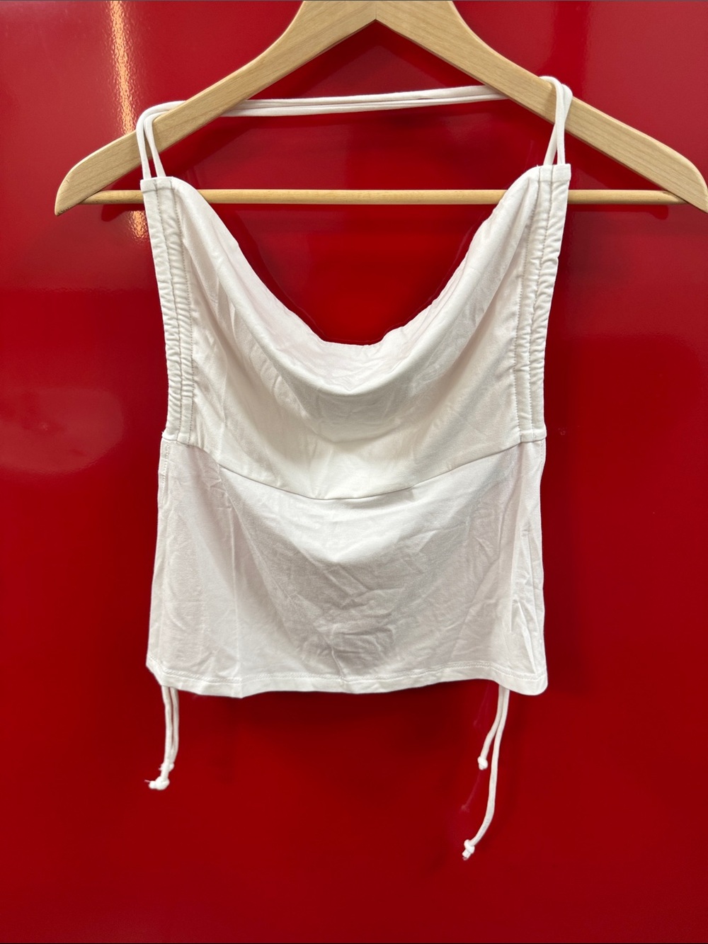 OPEN BACK White Cowl Neck Spaghetti Strap Tank Top